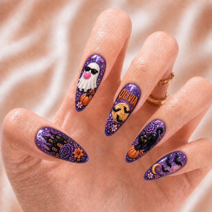 Ghost Blowing Bubble Gum - Personalized Press-On Nails