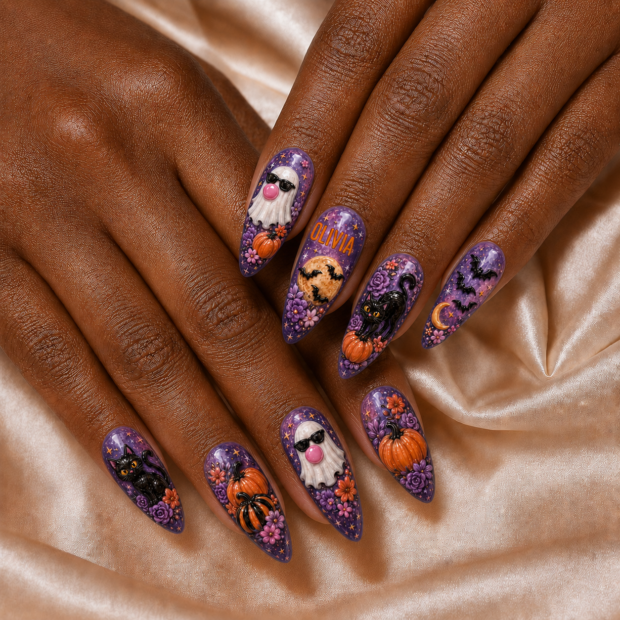 Ghost Blowing Bubble Gum - Personalized Press-On Nails