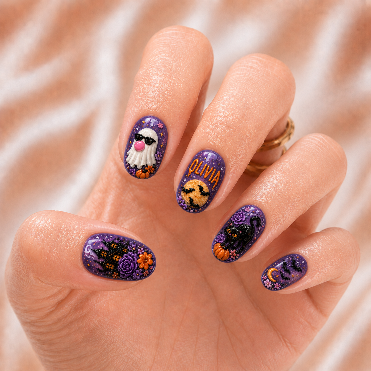Ghost Blowing Bubble Gum - Personalized Press-On Nails