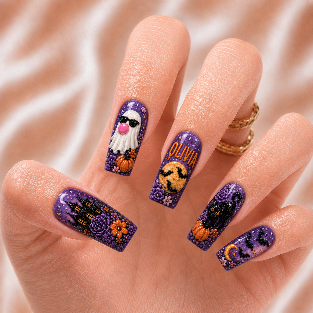 Ghost Blowing Bubble Gum - Personalized Press-On Nails