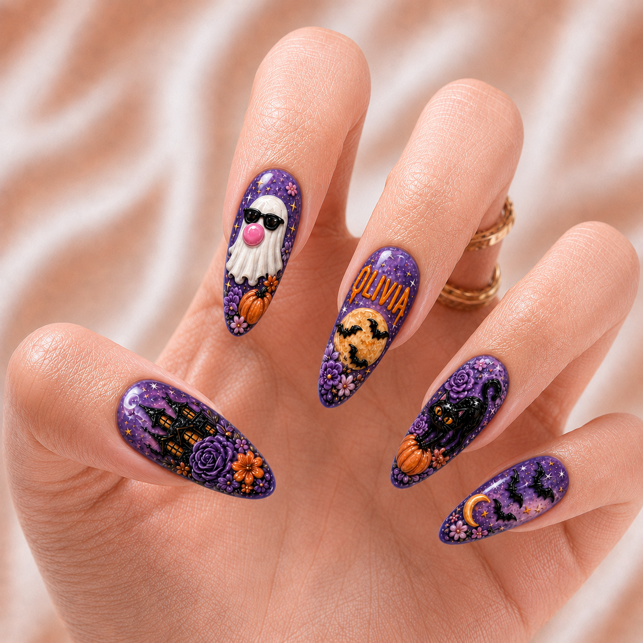 Ghost Blowing Bubble Gum - Personalized Press-On Nails