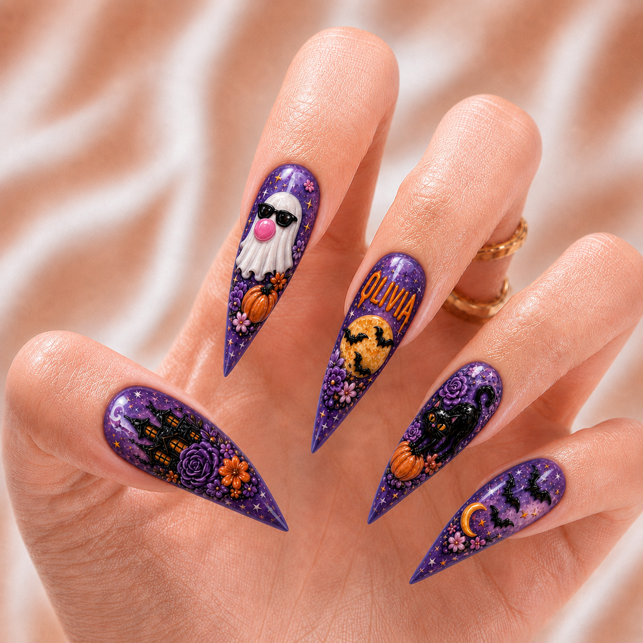 Ghost Blowing Bubble Gum - Personalized Press-On Nails