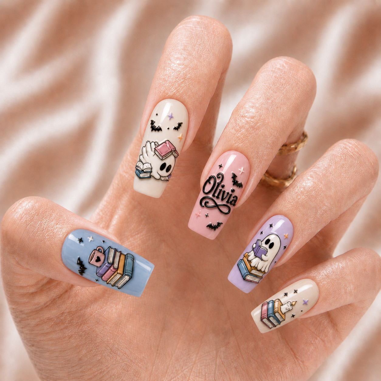 Ghost Reading Books - Personalized Press-On Nails