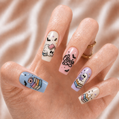 Ghost Reading Books - Personalized Press-On Nails