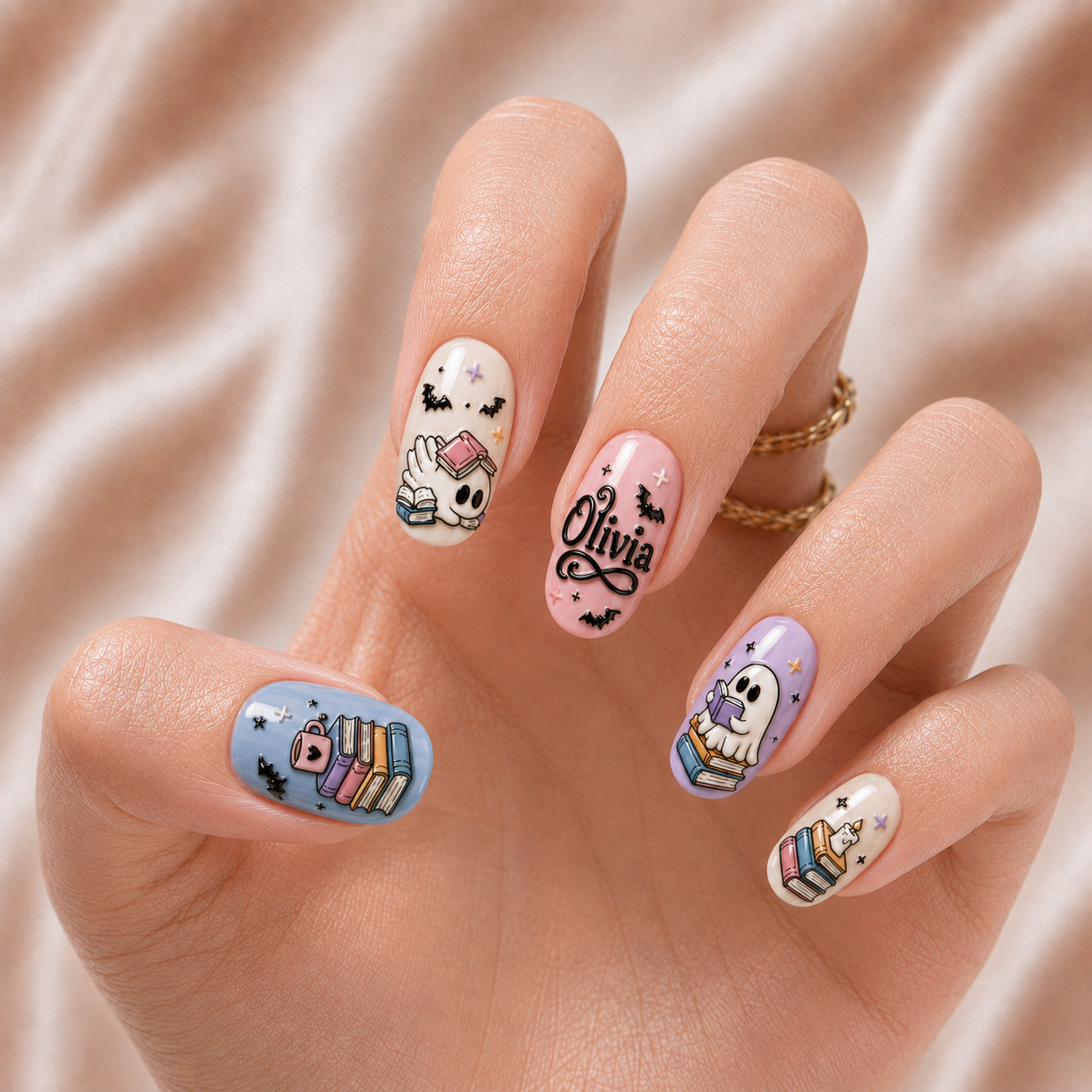 Ghost Reading Books - Personalized Press-On Nails