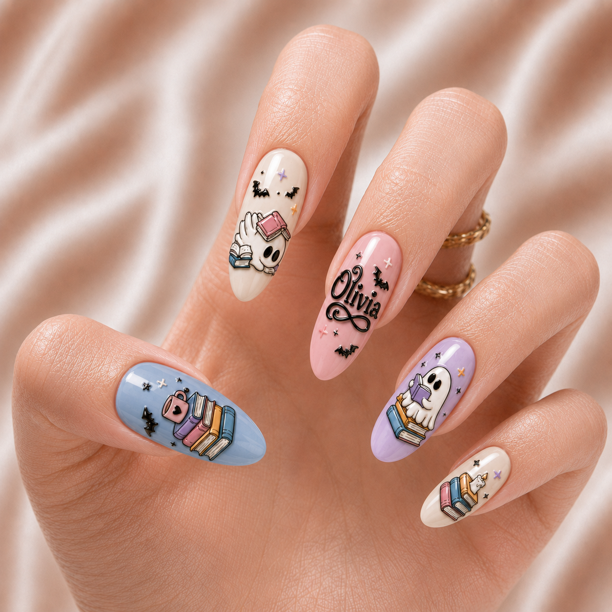 Ghost Reading Books - Personalized Press-On Nails