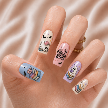 Ghost Reading Books - Personalized Press-On Nails