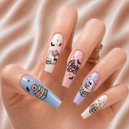 Ghost Reading Books - Personalized Press-On Nails