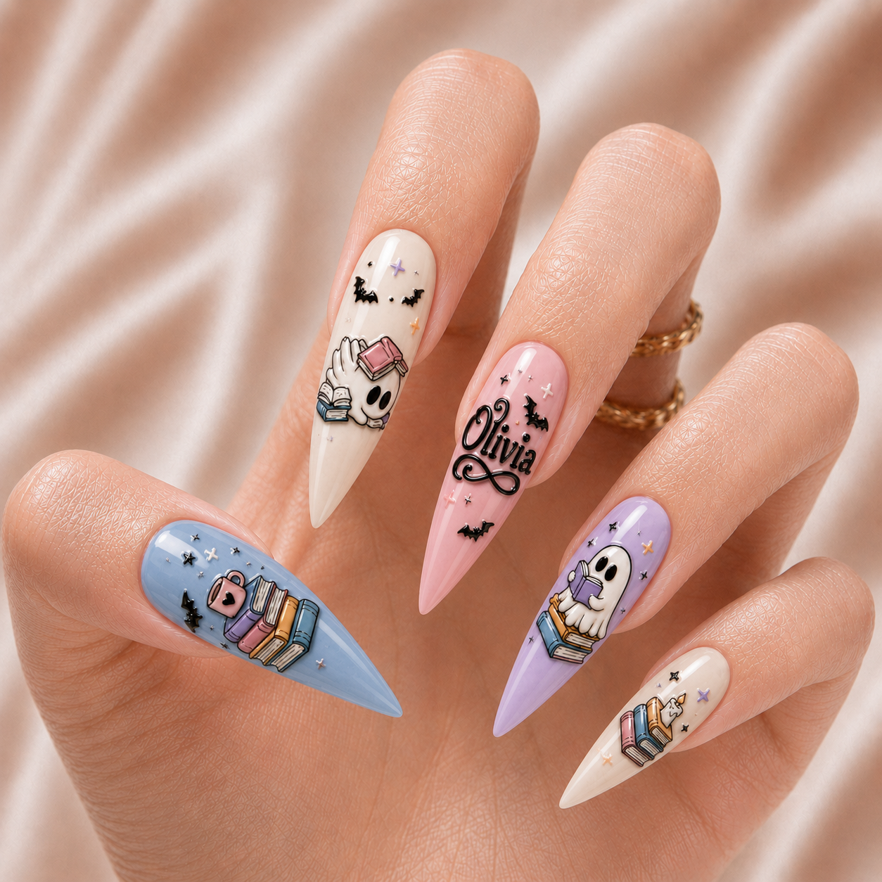 Ghost Reading Books - Personalized Press-On Nails
