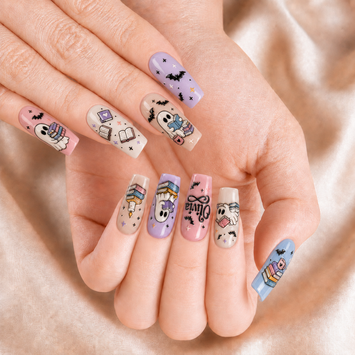 Ghost Reading Books - Personalized Press-On Nails
