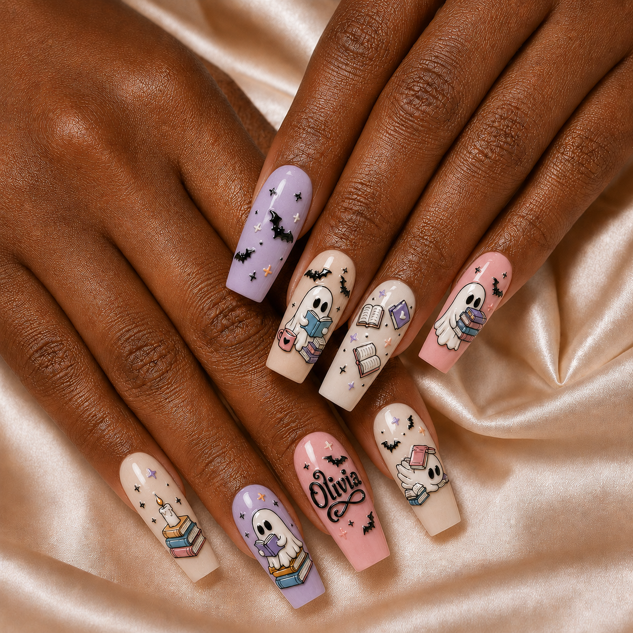 Ghost Reading Books - Personalized Press-On Nails