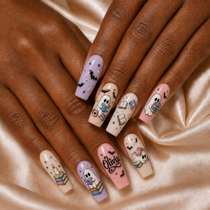 Ghost Reading Books - Personalized Press-On Nails