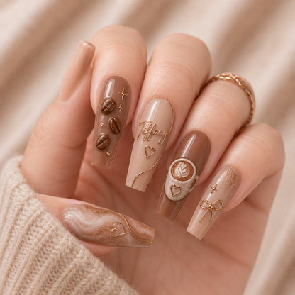 Coffee Date Besties – Personalized Press-On Nails