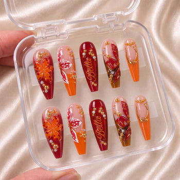 Amber Butterfly Glow - Personalized Press-On Nails