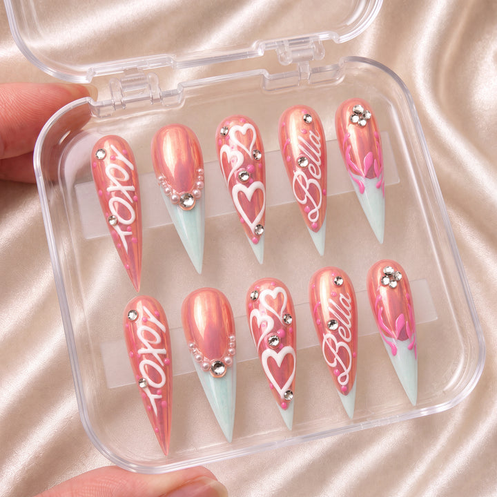 Blushing Hearts - Personalized Press-On Nails