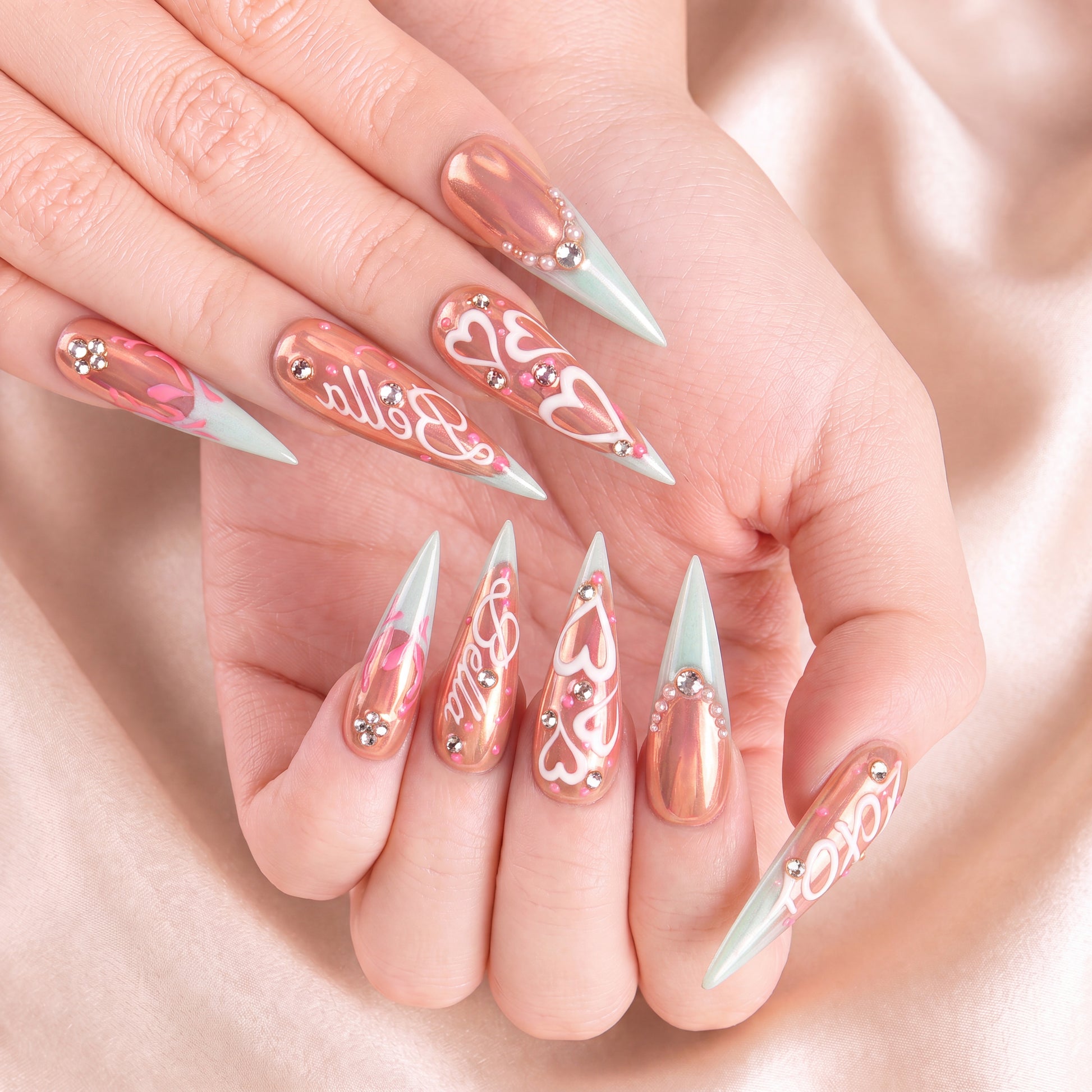 Blushing Hearts - Personalized Press-On Nails