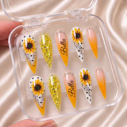 Sunflower Glow - Personalized Press-On Nails