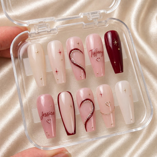 Forever Bestie Hearts – Personalized Press-On Nails