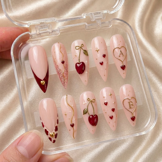 Cherry Bestie Bloom – Personalized Press-On Nails