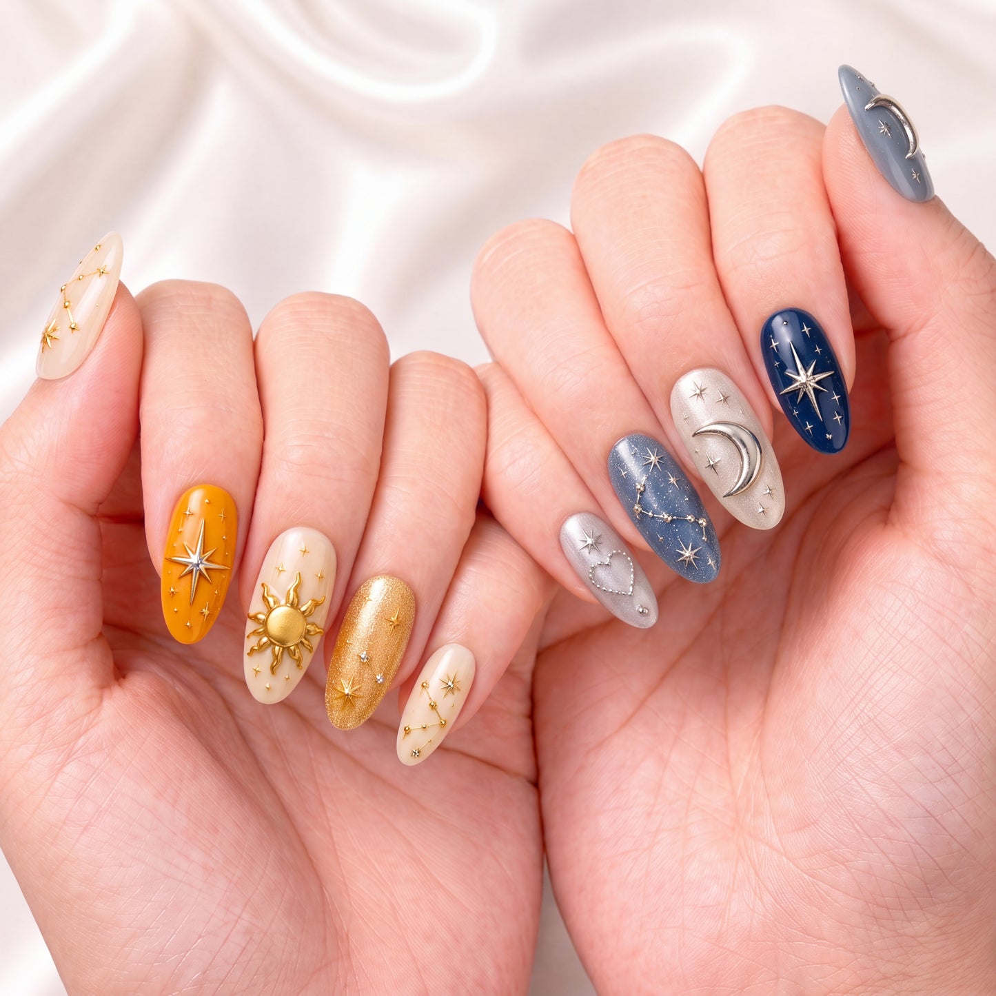 Golden Sun Silver Moon – Personalized Press-On Nails
