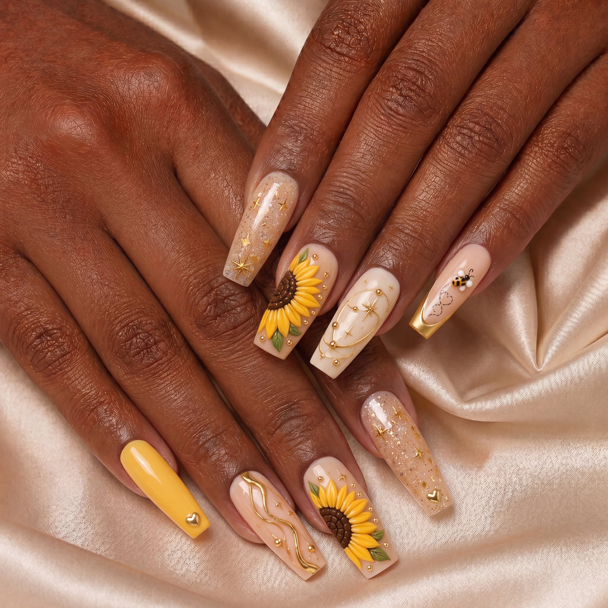 Sunflower Honey Bestie Bond – Personalized Press-On Nails