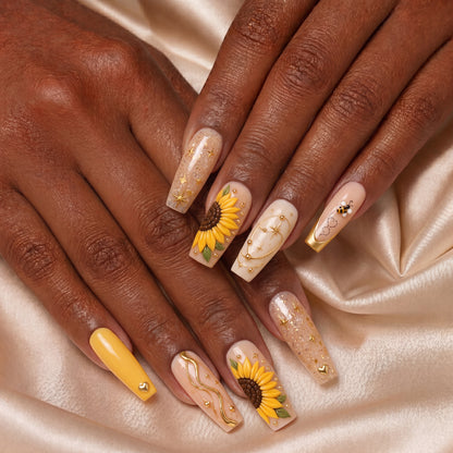 Sunflower Honey Bestie Bond – Personalized Press-On Nails