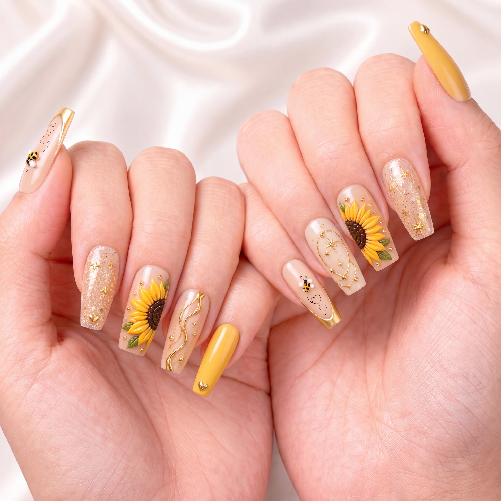 Sunflower Honey Bestie Bond – Personalized Press-On Nails