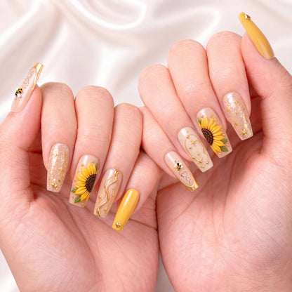 Sunflower Honey Bestie Bond – Personalized Press-On Nails