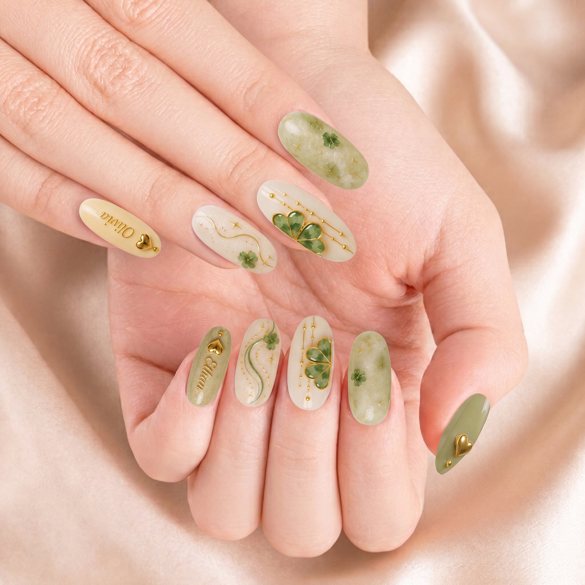 Golden Clover Bestie Bond – Personalized Press-On Nails