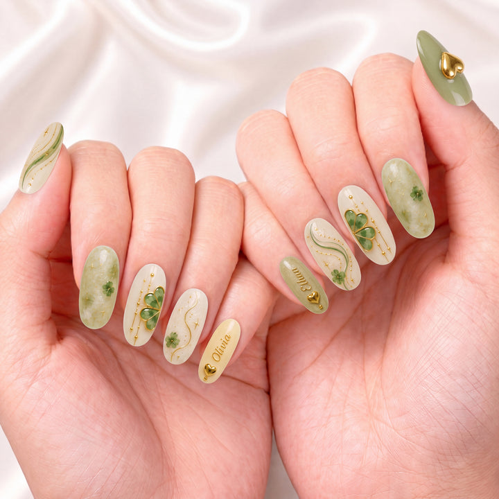 Golden Clover Bestie Bond – Personalized Press-On Nails