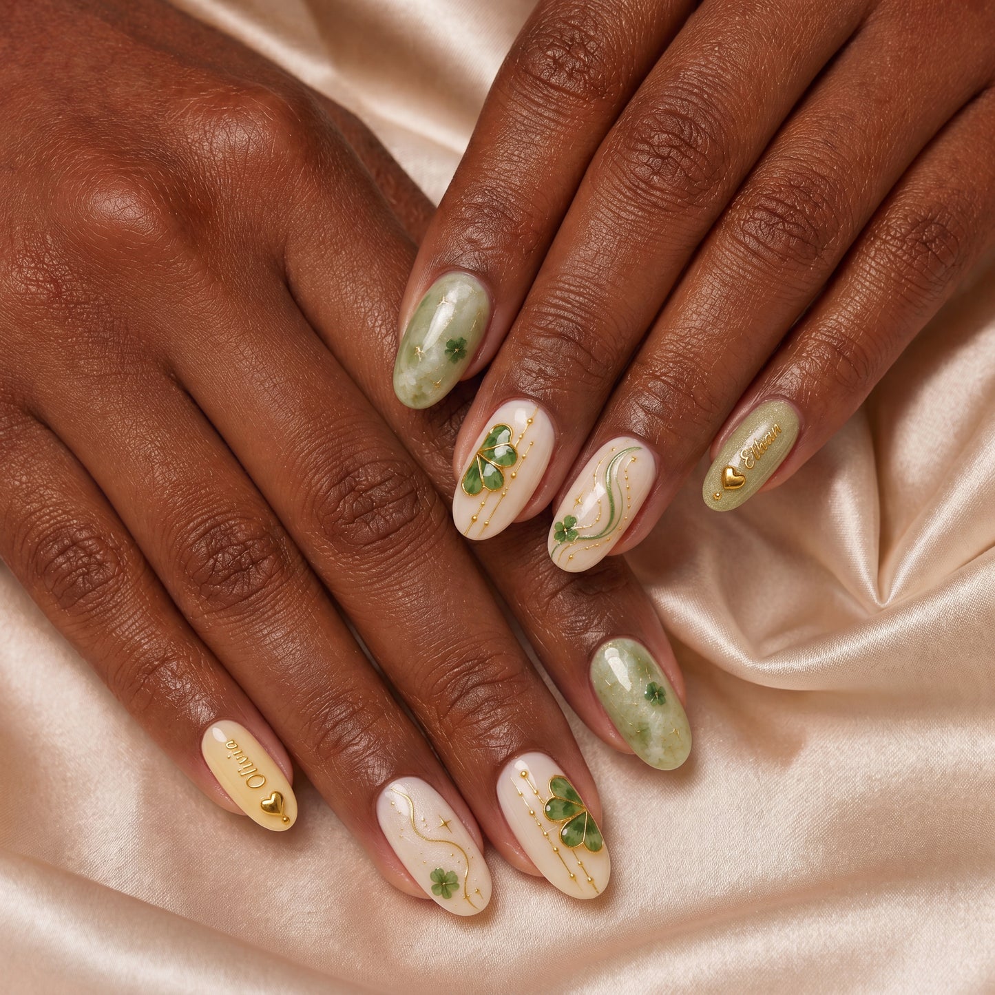 Golden Clover Bestie Bond – Personalized Press-On Nails