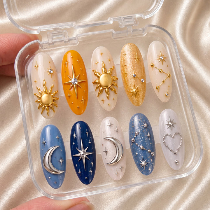 Golden Sun Silver Moon – Personalized Press-On Nails