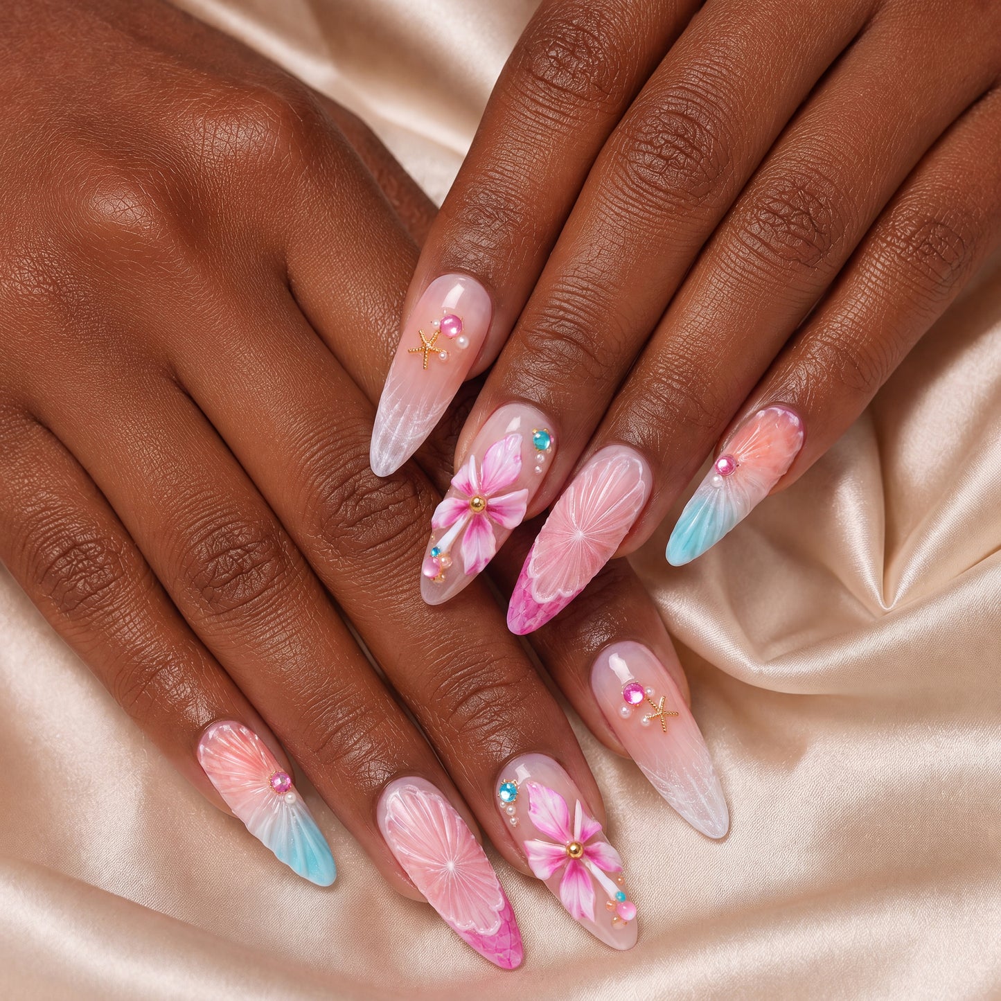 Ocean Pearl Blossom - Press-On Nails