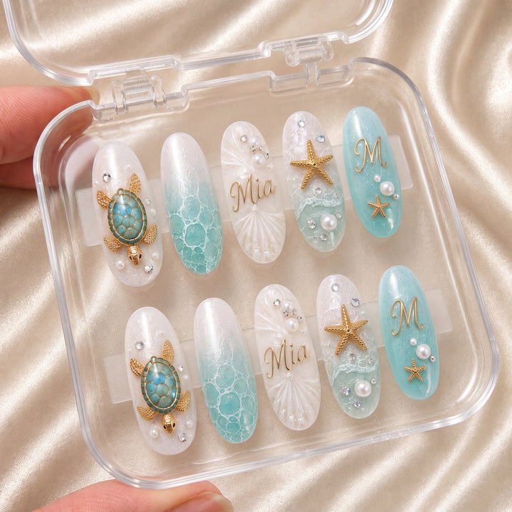 Sea Turtle Pearl - Personalized Press-On Nails