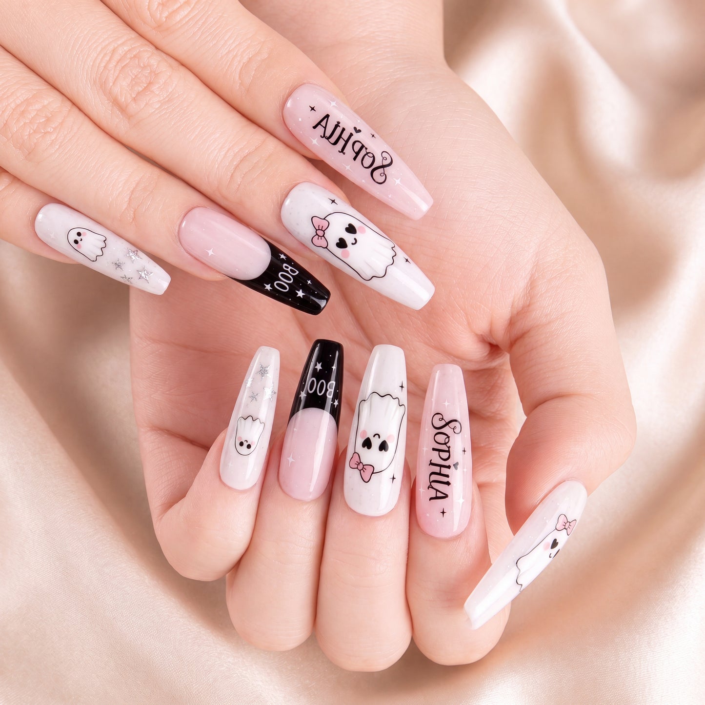 Boo-tiful Ghost Charm - Personalized Press-On Nails