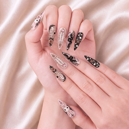 Blush & Black Lace - Personalized Press-On Nails