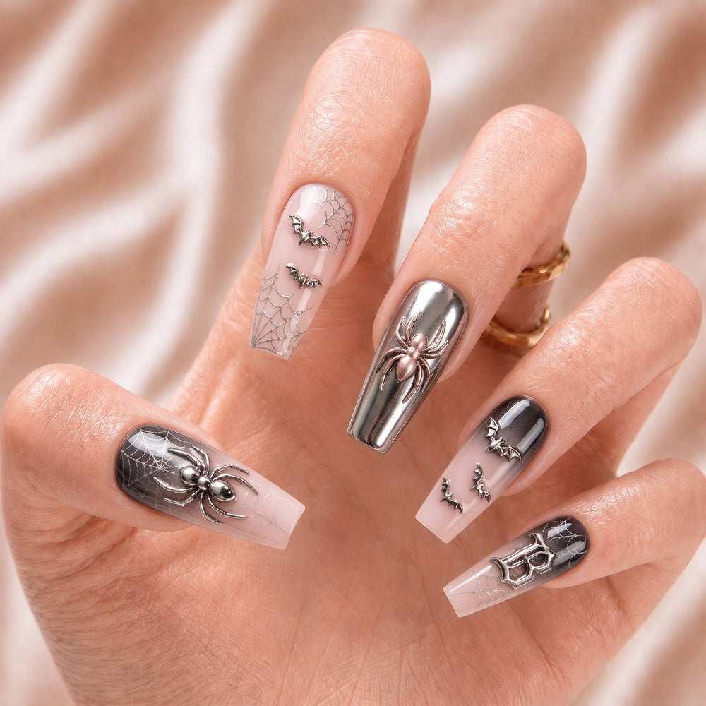 Black Chrome Spider - Personalized Press-On Nails