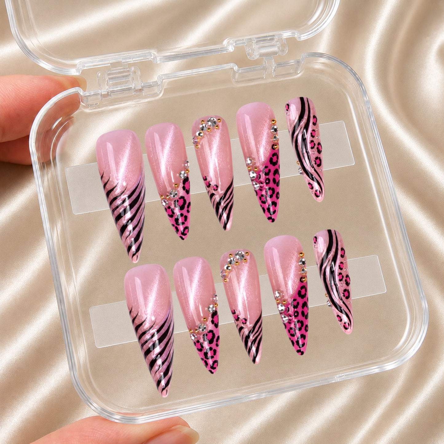 Pink Leopard Cat Eye - Press-On Nails
