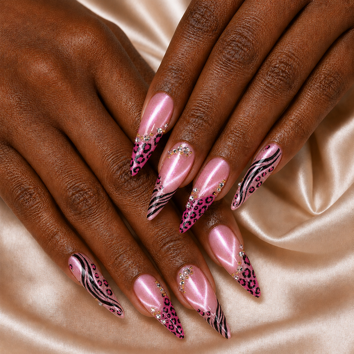 Pink Leopard Cat Eye - Press-On Nails