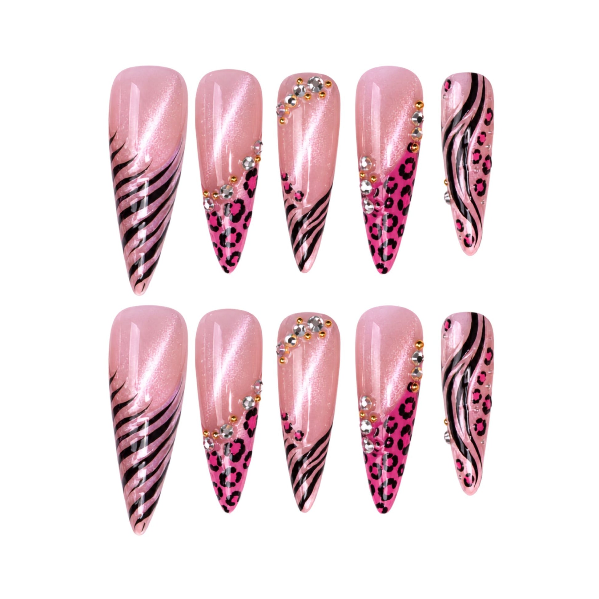 Pink Leopard Cat Eye - Press-On Nails