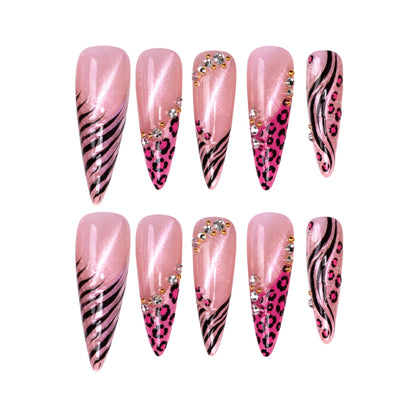 Pink Leopard Cat Eye - Press-On Nails
