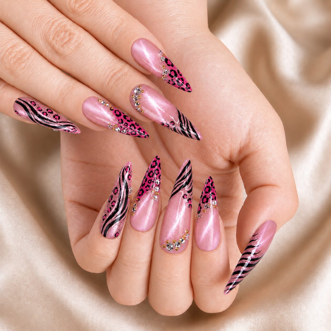 Pink Leopard Cat Eye - Press-On Nails