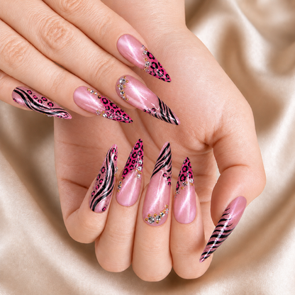 Pink Leopard Cat Eye - Press-On Nails