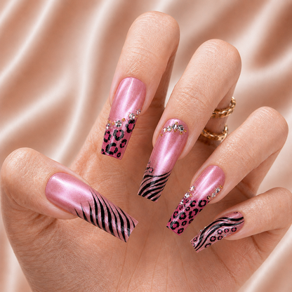 Pink Leopard Cat Eye - Press-On Nails