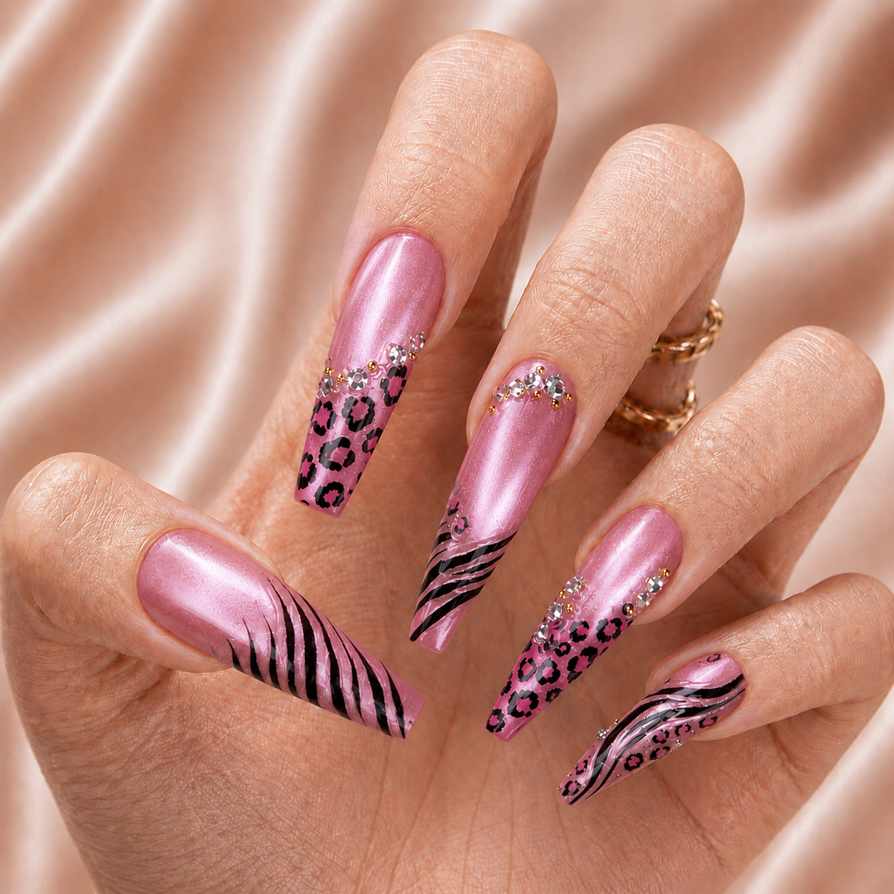 Pink Leopard Cat Eye - Press-On Nails