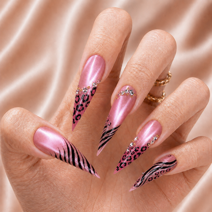 Pink Leopard Cat Eye - Press-On Nails