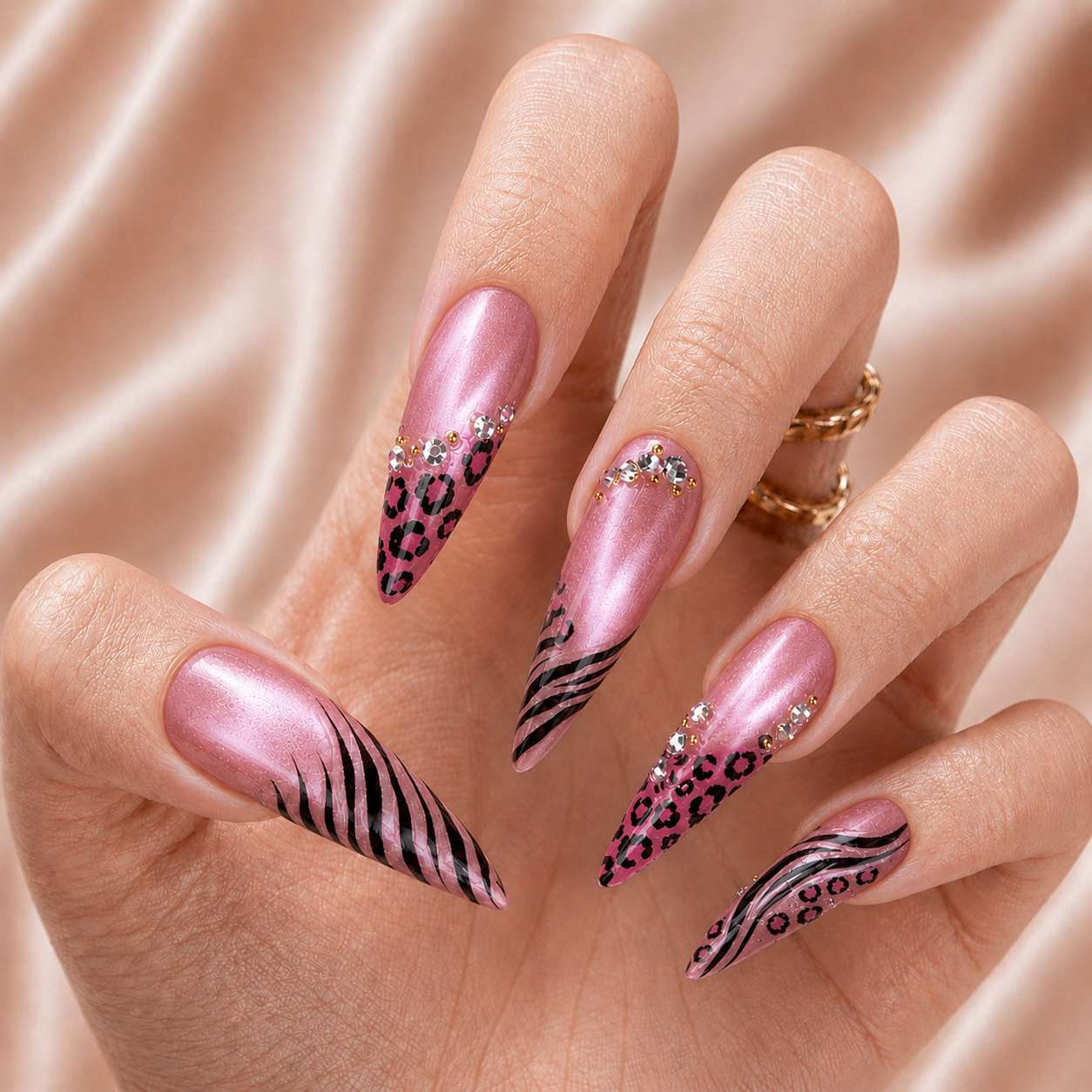 Pink Leopard Cat Eye - Press-On Nails