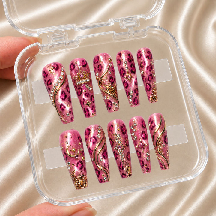 Pink Leopard Rhinestones - Press-On Nails