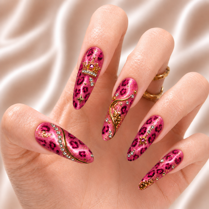 Pink Leopard Rhinestones - Press-On Nails
