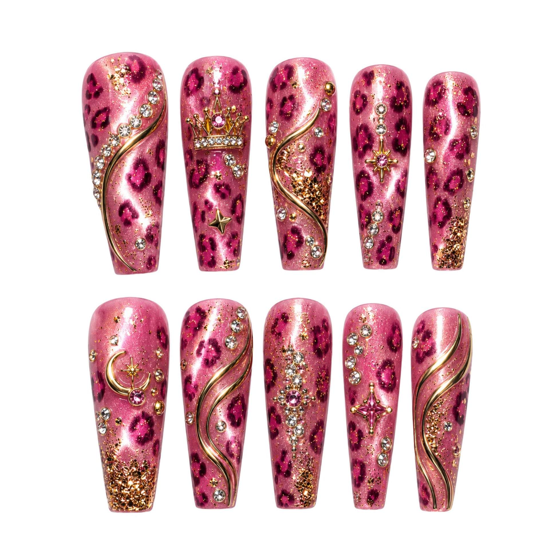 Pink Leopard Rhinestones - Press-On Nails